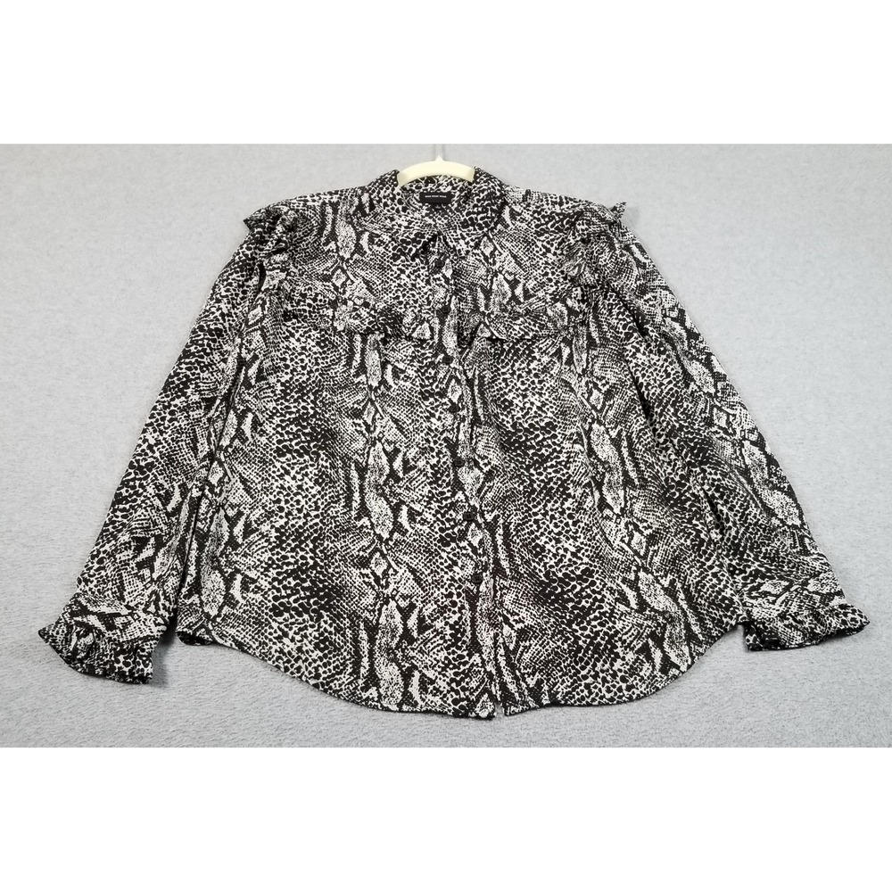 Who What Wear Snake Print Blouse Women L Large Black White Button Up Shirt Thin